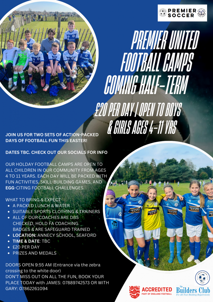 Half-Term Holiday Football Camps with Premier Soccer Sussex in seaford
